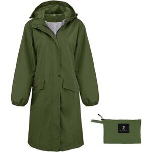 Lightweight Waterproof Rain Jacket Women Green Hooded